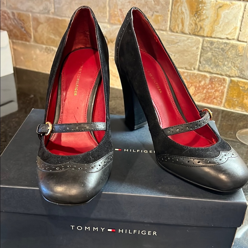 Tommy Hilfiger Black and Red Chunky Heels